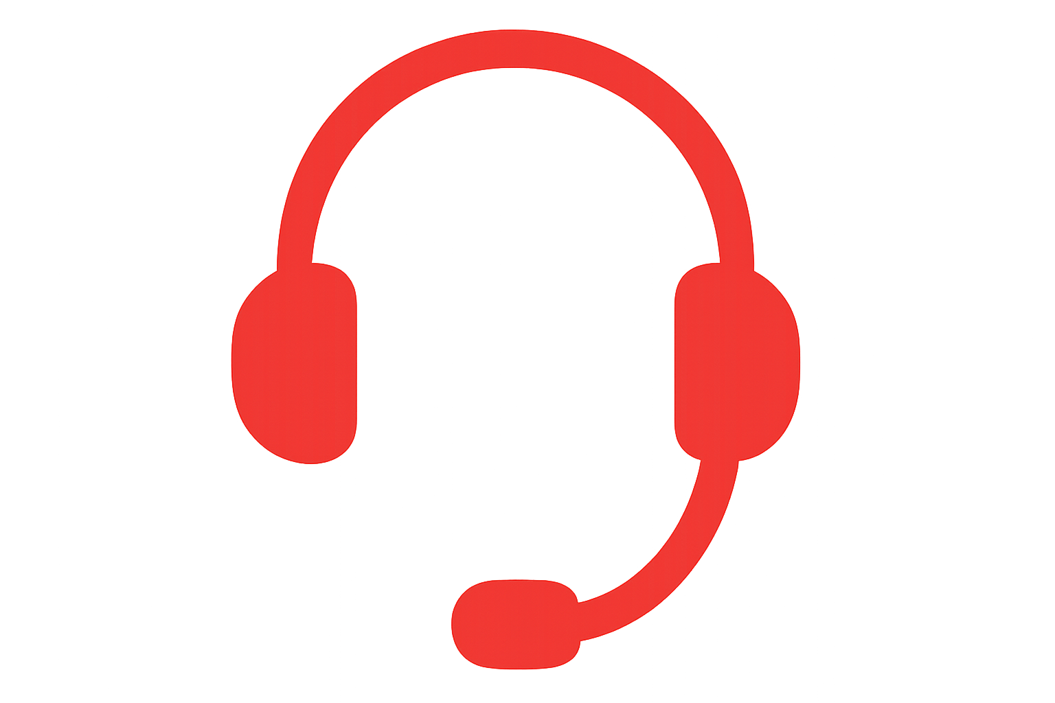 A vertical format icon of red headphones with microphone boom and no background, featuring professional call center headset design in red color